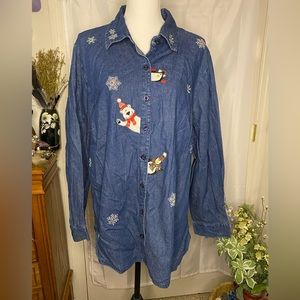 Liz&Me, Christmas, Denim, Button Up